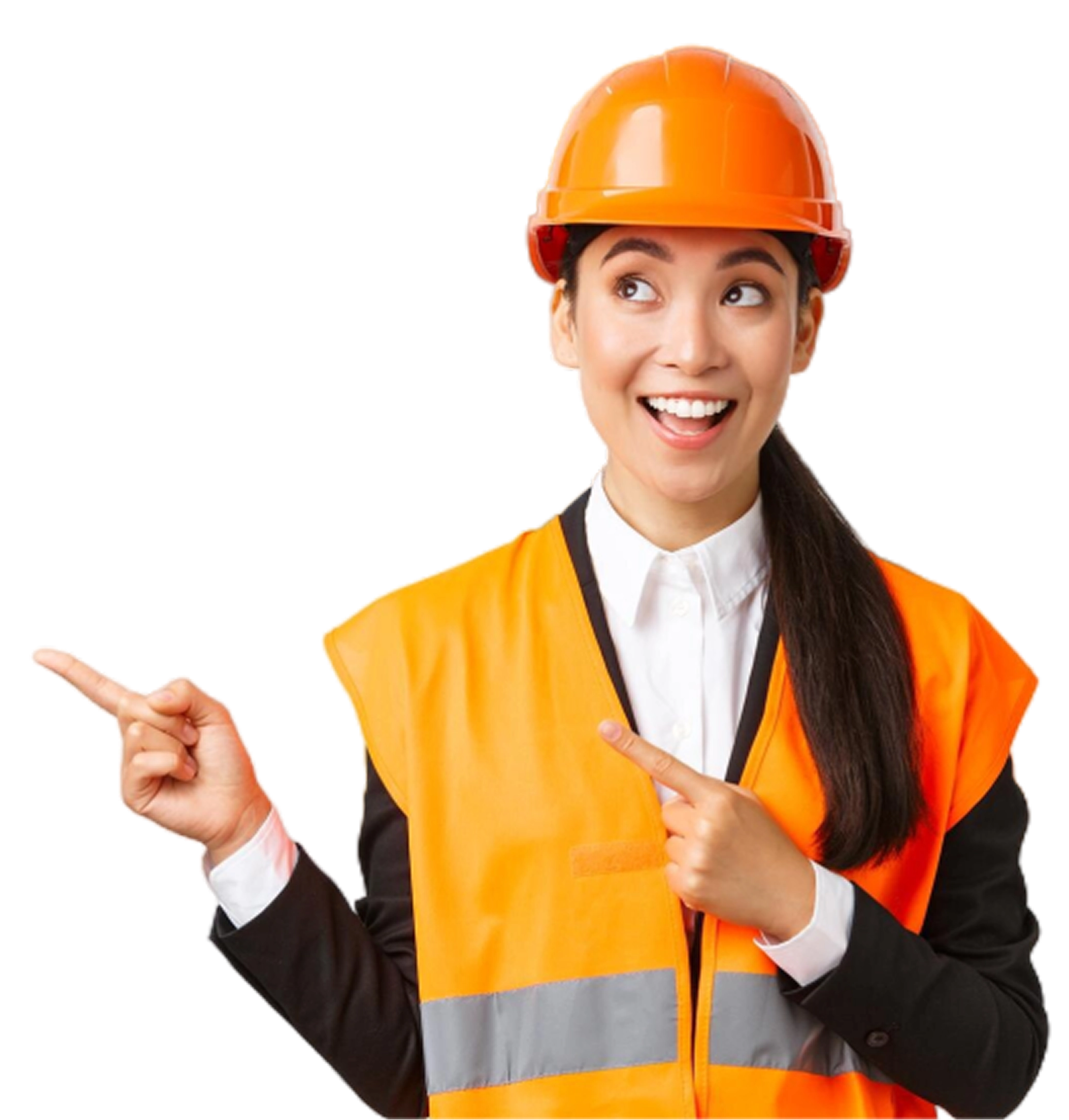 Engineer pointing toward contact message