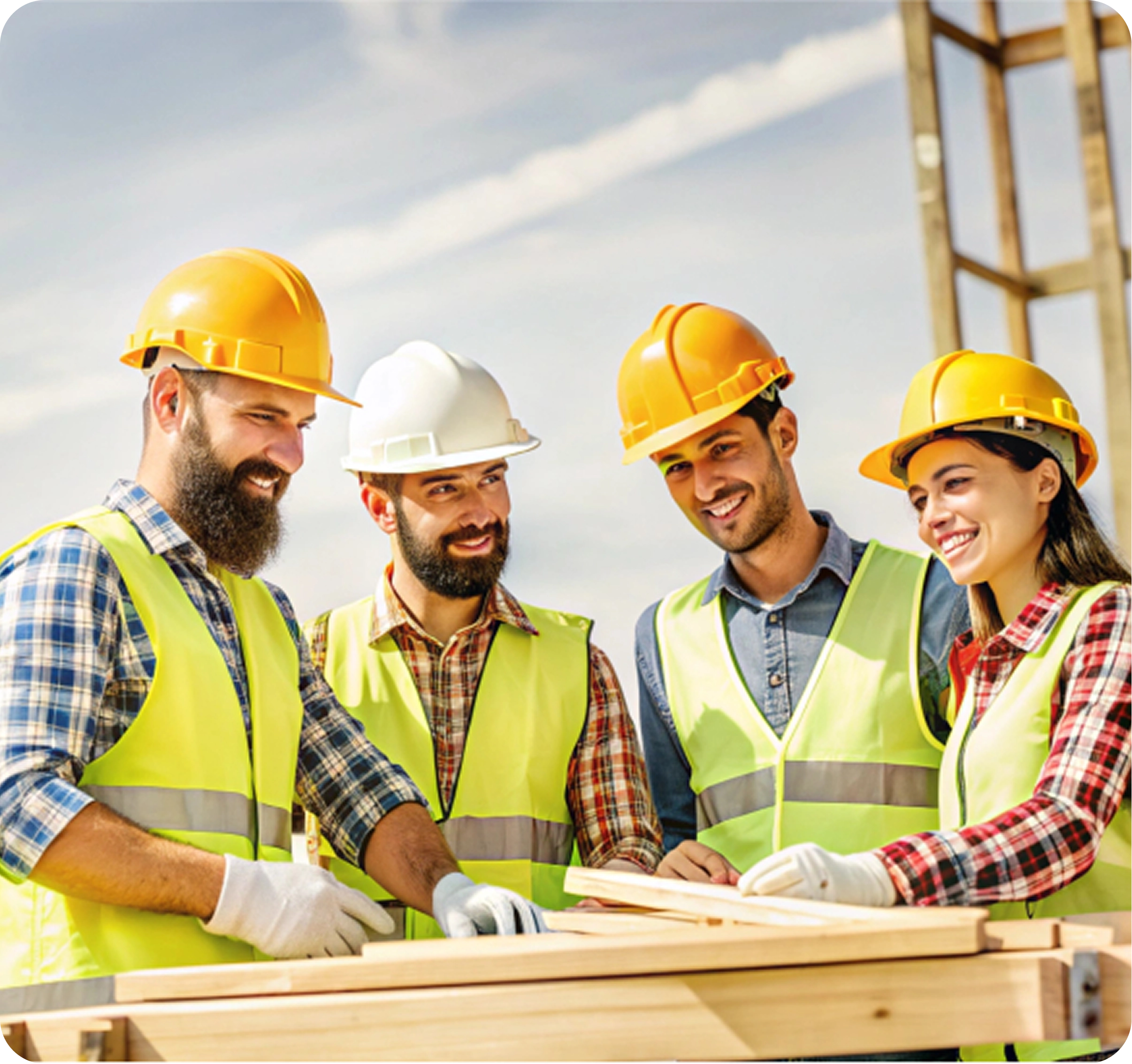 Construction team reviewing project plans
